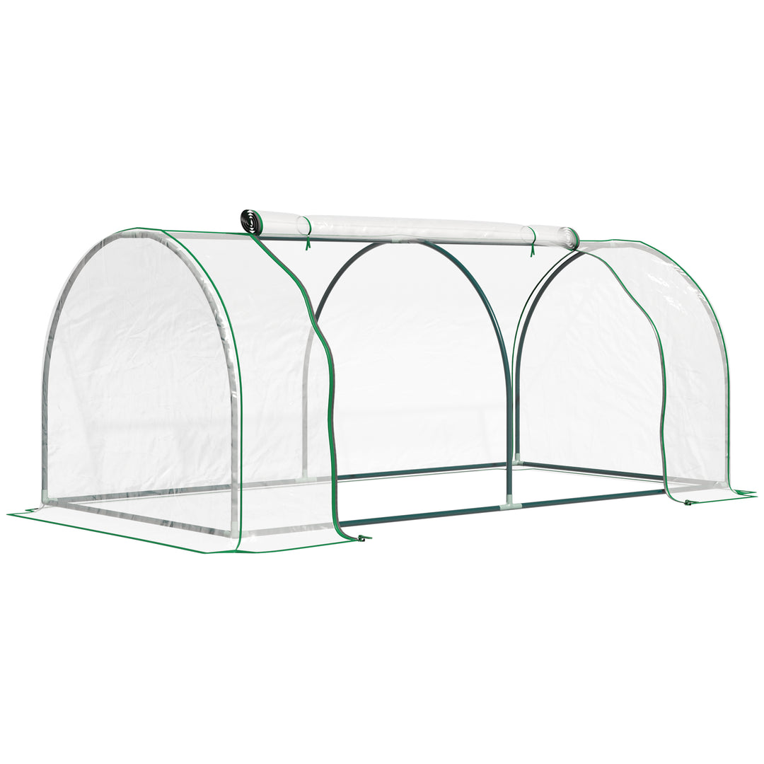 Drivhus, væksthus med dør, kold ramme, plantehus, plantedyrkning, stål, plast, 200 x 100 x 80 cm, grøn