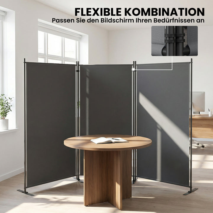 3-panels rumdeler, 260 x 30 cm, fritstående, metalskærm, privatlivsskærm, udendørs rumdeler, mørkegrå