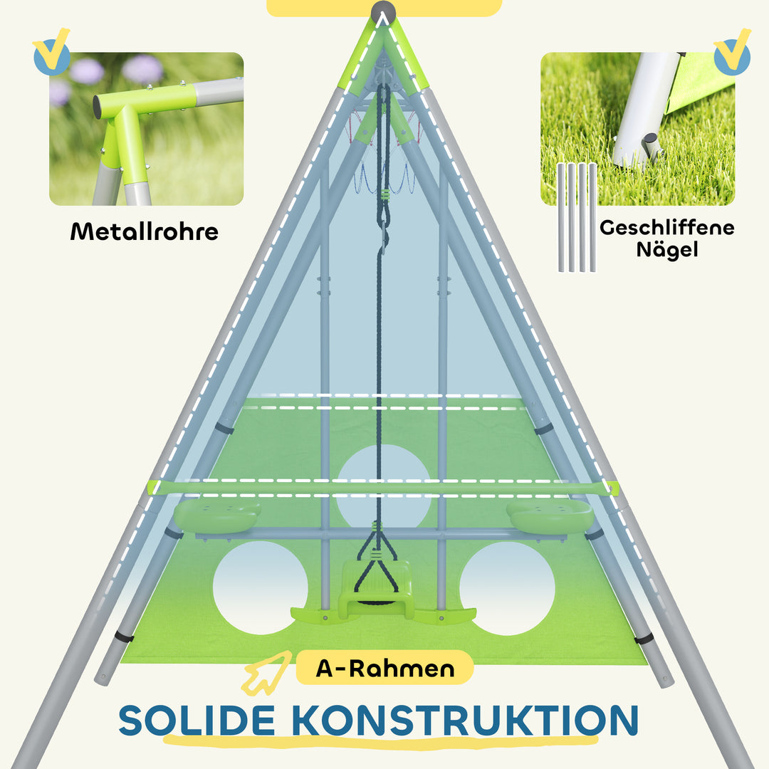 Udendørs gyngesæt til børn, børnegynger, justerbar, stål, grøn
