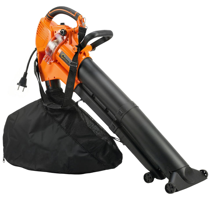 3000W 3-i-1 elektrisk løvblæser og støvsuger med 40L opsamlingspose, 4 hjul, justerbar rem, orange