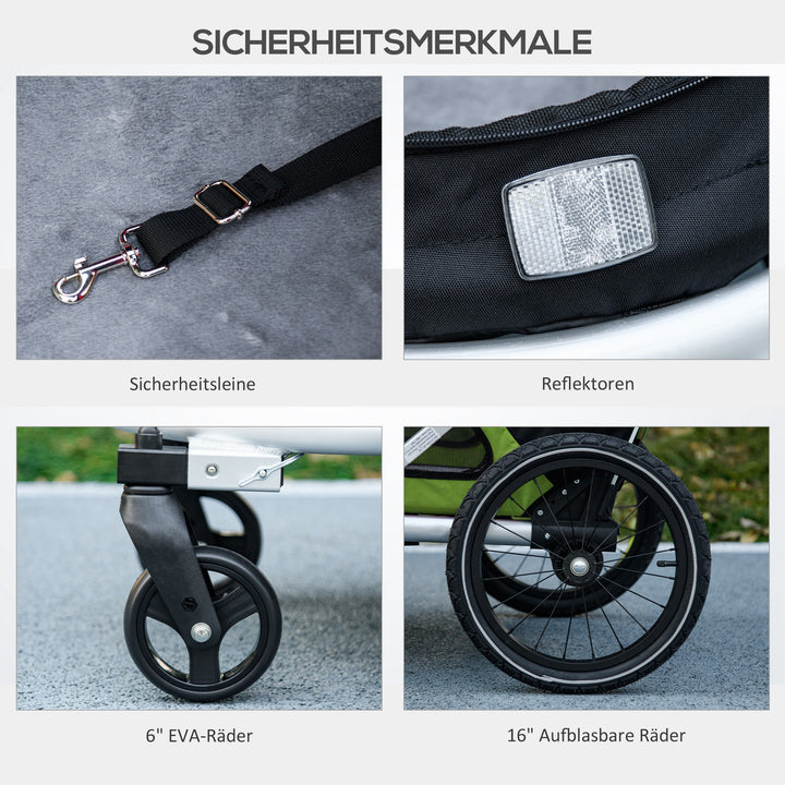 2-i-1 hundebåren/hundejogger/cykeltrailer op til 20 kg, 2 reflekser, 1 sikkerhedsline, 150 x 68 x 95 cm, grøn