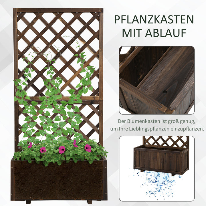 Højbed plantekasse med espalier, 72,5 x 31,5 x 149,5 cm til have balkon terrasse, brun
