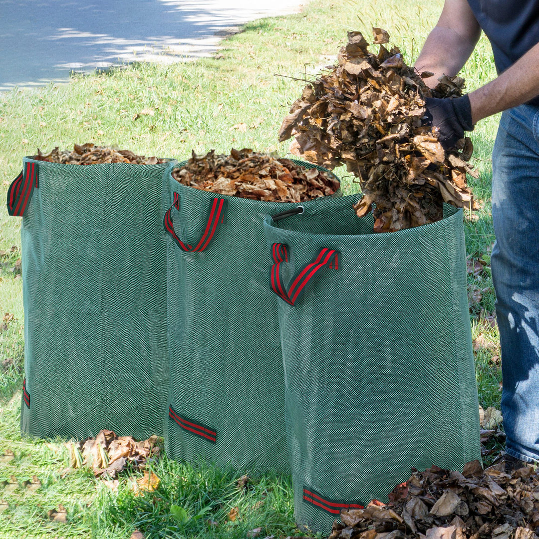 Havepose 3x120l vandtæt haveaffaldspose med håndtag, robust bladpose uv-beskyttelse grøn