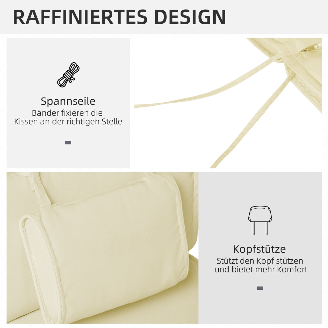 Liggehynde, haveliggestol med aftagelig nakkestøtte, betræk polyester + bomuldsfiber, cremehvid, 198 x 53 x 5 cm