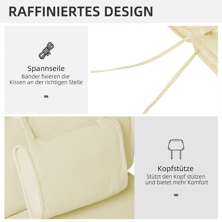 Liggehynde, haveliggestol med aftagelig nakkestøtte, betræk polyester + bomuldsfiber, cremehvid, 198 x 53 x 5 cm