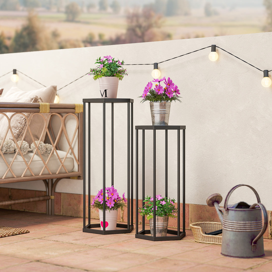 Sæt med 2 plantestativer til indendørs og udendørs brug, sekskantede metalblomsterpotteholdere til have, terrasse, balkon