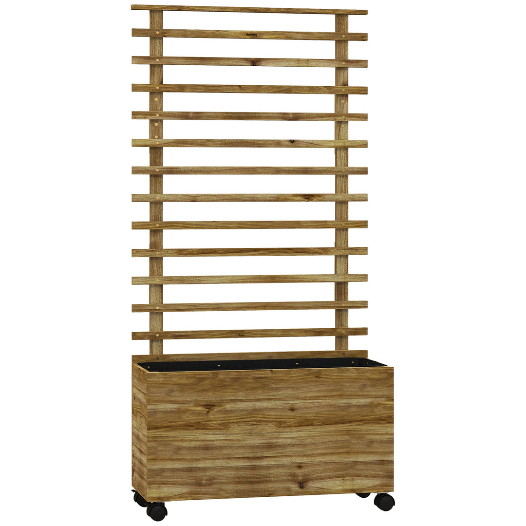 Plantekasse med espalier, 4 hjul, naturtræ, vejrbestandig lak, naturtræ, 76 x 30 x 155 cm