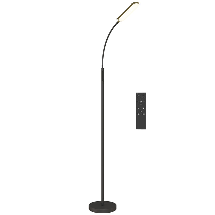 LED-gulvlampe, dæmpbar, med fjernbetjening, 360° svanehals, sort