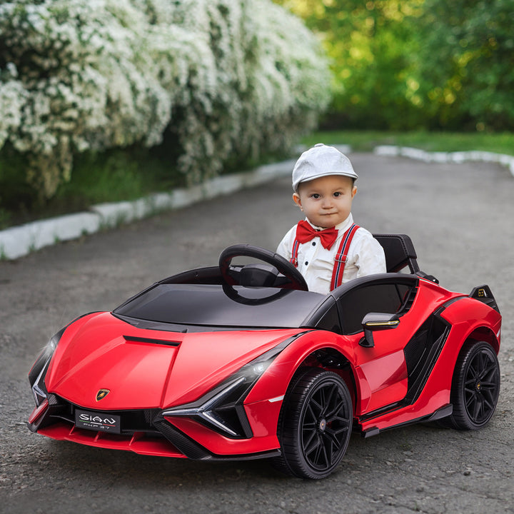 Børnebil 12V 2 køretilstande Lamborghini SIAN SUV legetøjsbil elbil med fjernbetjening musik (MP3/USB) lys 37-60 måneder metalrød 108 x 62 x 40 cm