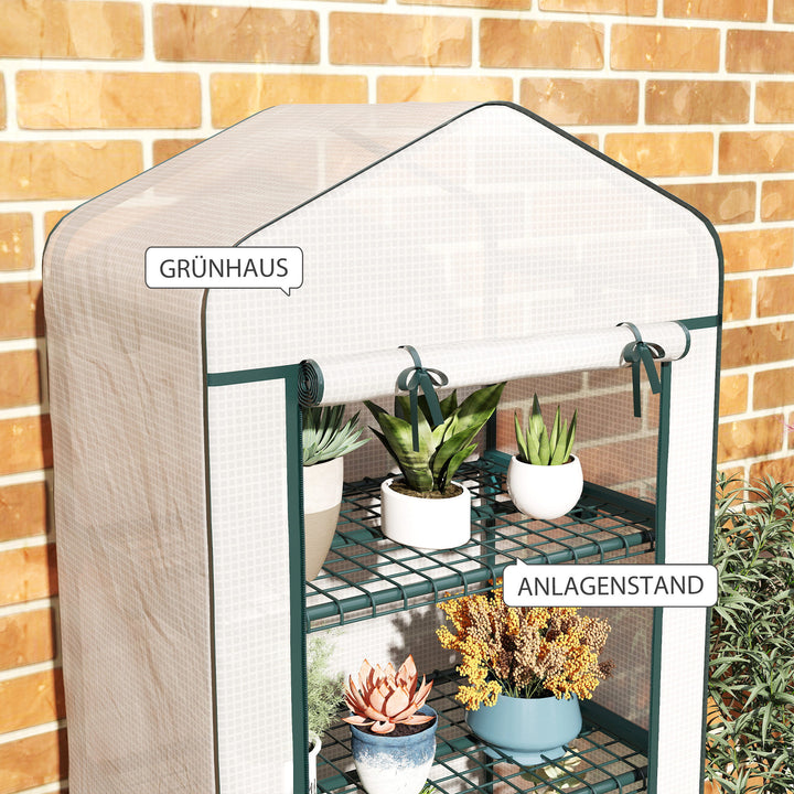 Foliedrivhus, drivhus, minidrivhus, plantehus, kold ramme, 4 hylder, 69 x 50 x 165 cm, hvid