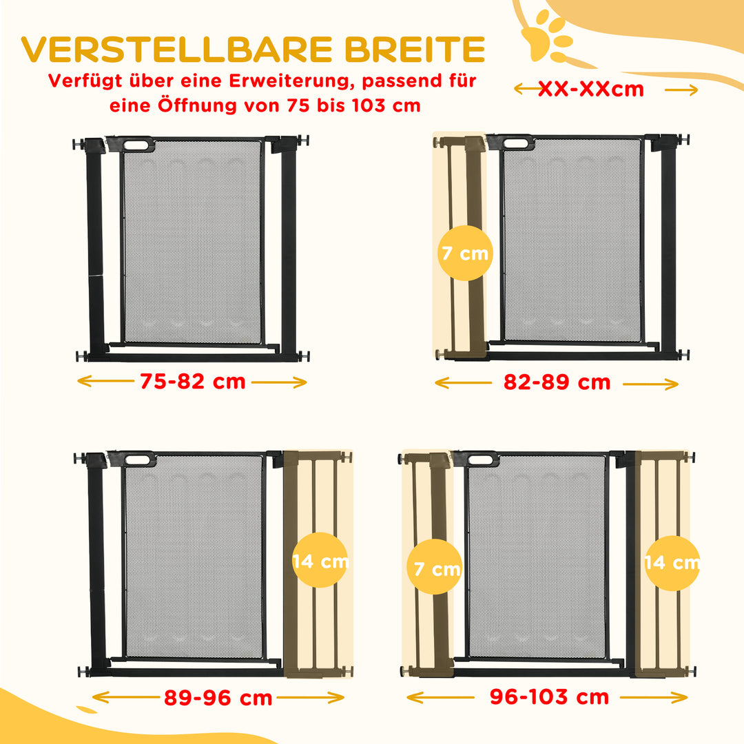 Trappegitter, kæledyrsgitter, hundegitter, justerbar fra 75 cm - 103 cm, sort