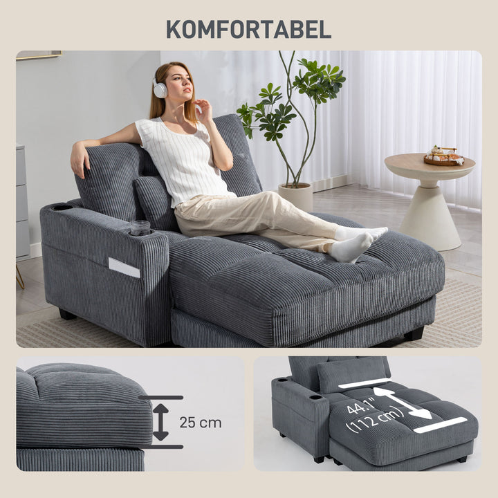 Sovesofa med hynder, skum, kan laves om til en seng, kopholder, grå