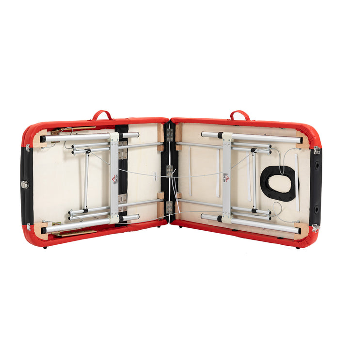 Massagebord, højdejusterbar, aluminium og skumplast sort+rød, 215 x 81 x 61-84 cm