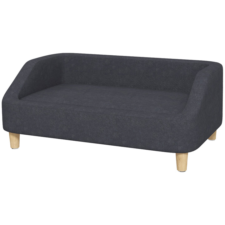 Hundesofa, kæledyrssofa, kattesofa, hundeseng til mellemstore og store hunde, hundesofa med forhøjet design, hundestol med træben, mørkegrå, 95 x 63 x 39 cm