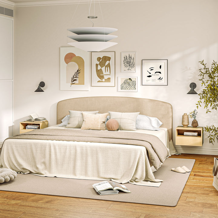 2-Delt vægmonteret natbordssæt, sengebord, natbord, spånplade, naturlig, 45 x 35 x 27,5 cm