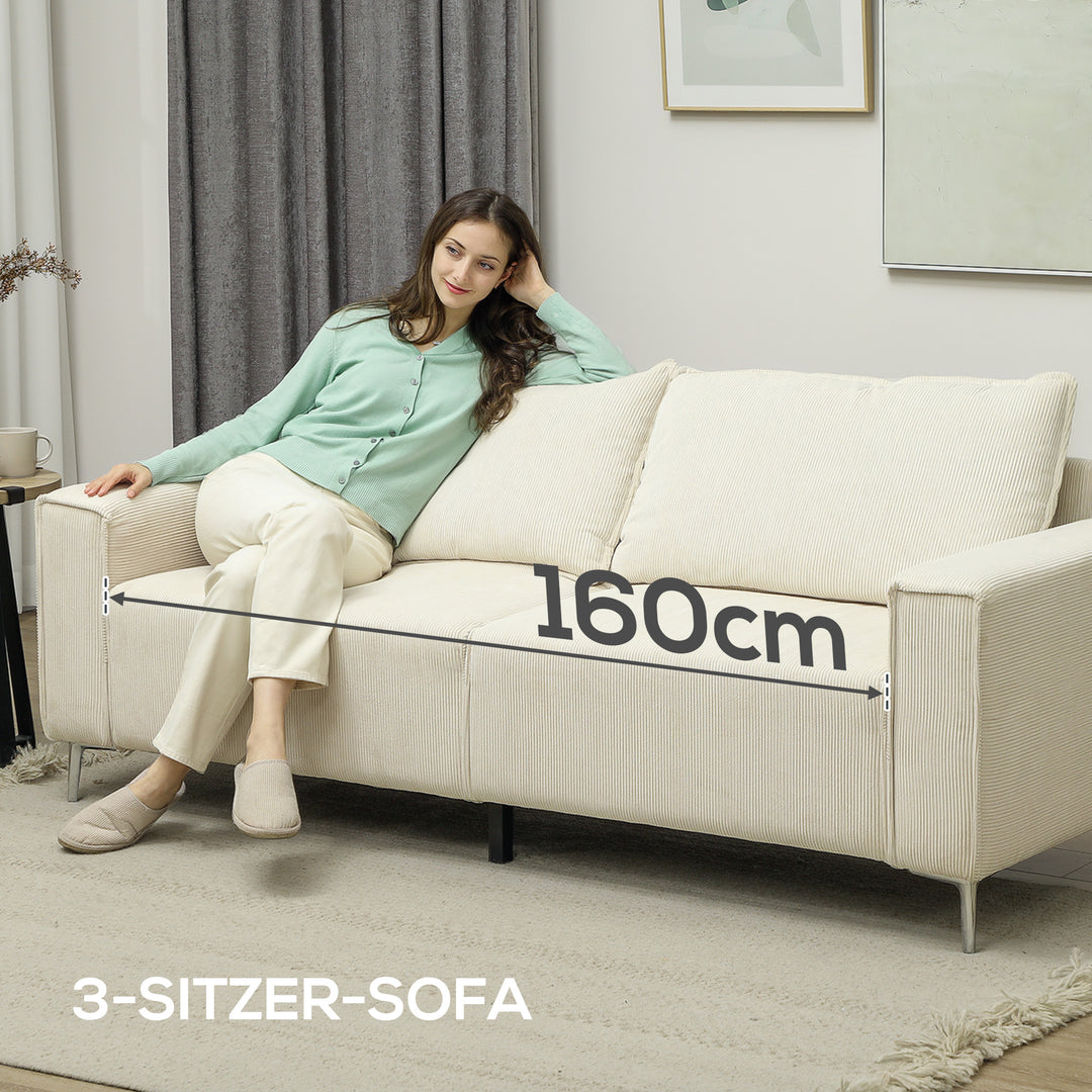 Moderne 3-personers sofa, blød sofa med ryghynder, polstret sofa til stue, soveværelse, hjemmekontor, cremehvid