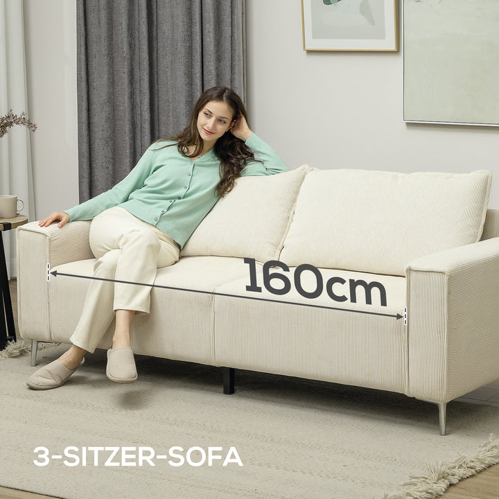 Moderne 3-personers sofa, blød sofa med ryghynder, polstret sofa til stue, soveværelse, hjemmekontor, cremehvid