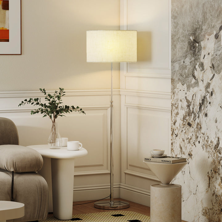 Dæmpbar gulvlampe med linnedskærm, E27, højdejusterbar, beige