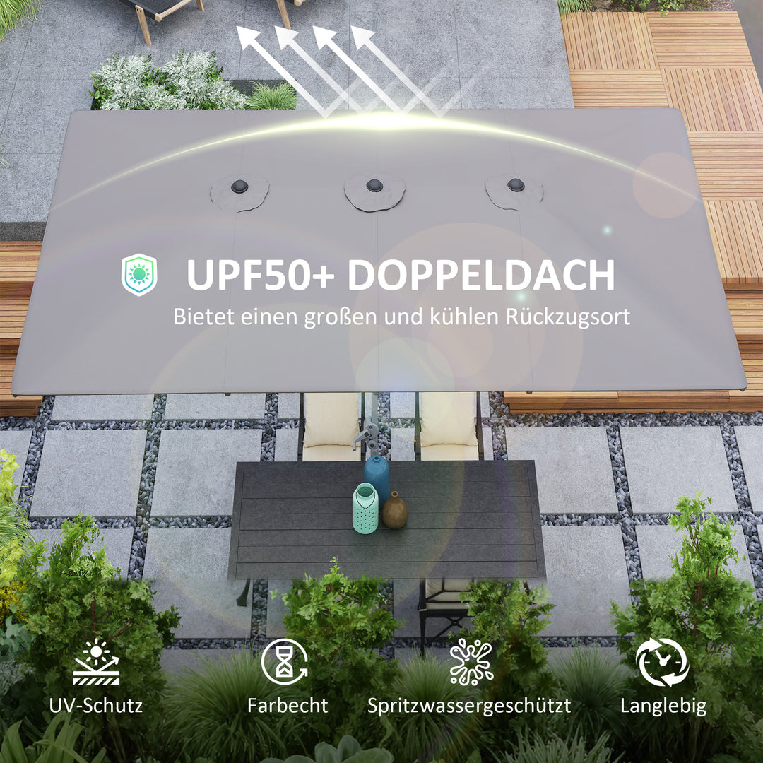 Dobbeltsidet paraply, 451 x 264 cm parasol med håndsving, 12 metalribber, aluminiumsstang, mørkegrå