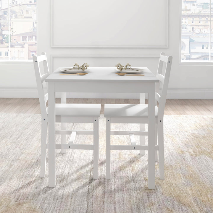 3-Delt spisebordssæt med bord og stole, massivt træ, hvid