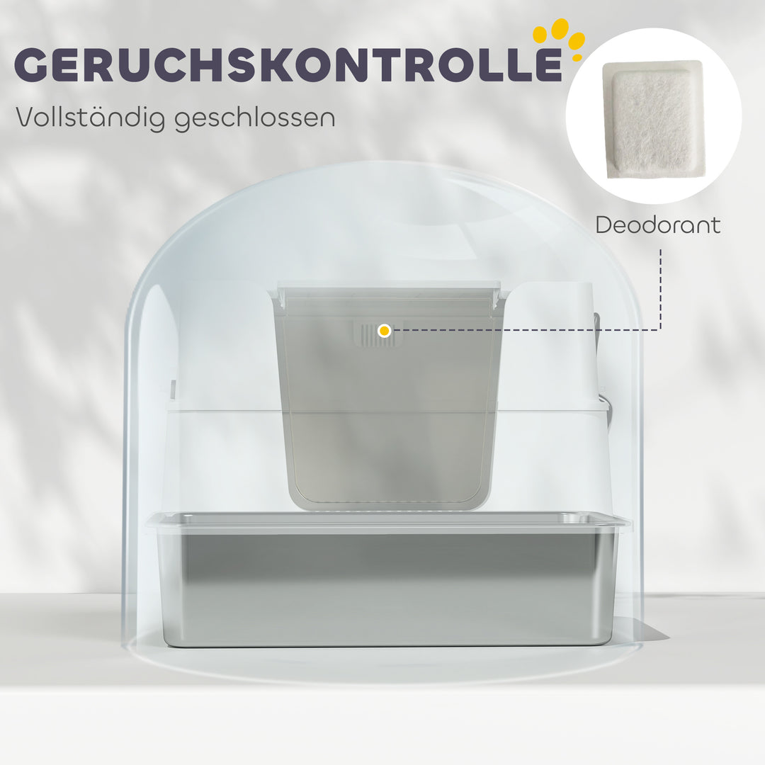 Kattebakke, rustfrit stål, XL indvendig, med ske, lysegrå