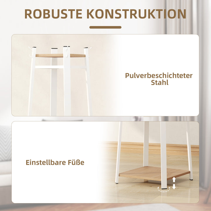 Tøjstativ, trapezformet design, tre etager, 8 dobbelte knager, stål, hvid+eg
