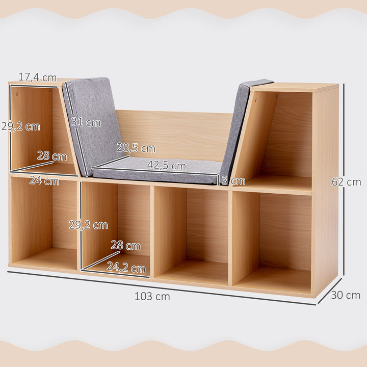 2-i-1 børnehylde + bænk inkl. hynde 103 cm × 30 cm × 62 cm hvid + grå