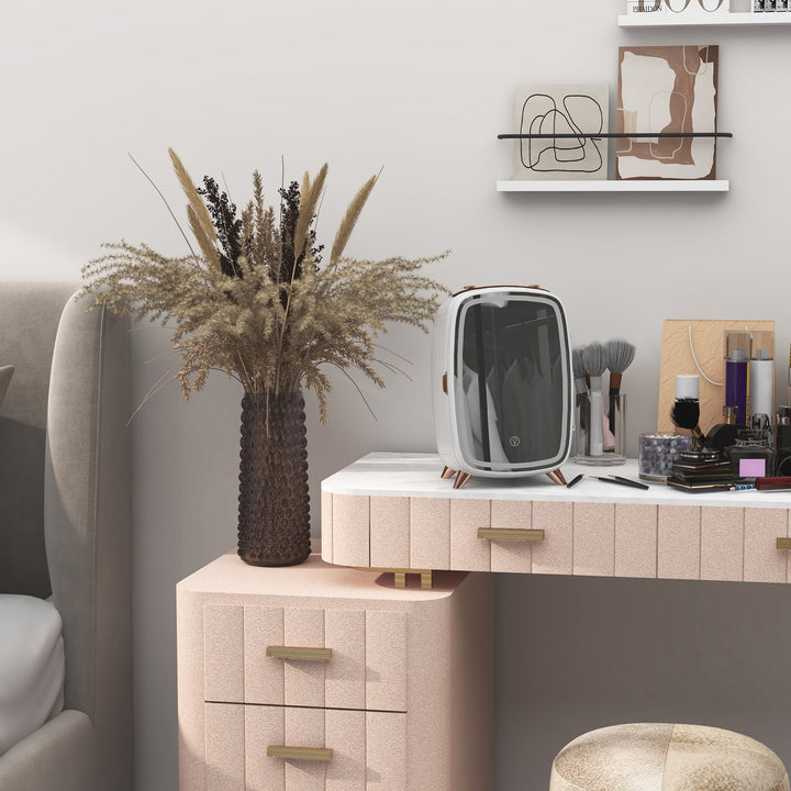 Minikøleskab til kosmetik, drikkevarer og snacks, bærbart, med oplyst spejl, stille drift, 6l, hvid