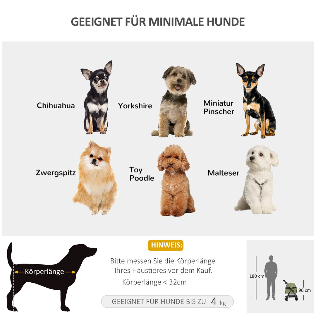 Hundeklapvogn/hundevogn, foldbar, med 2 sikkerhedssnore og 2 kopholdere, 67 x 45 x 96 cm, khaki
