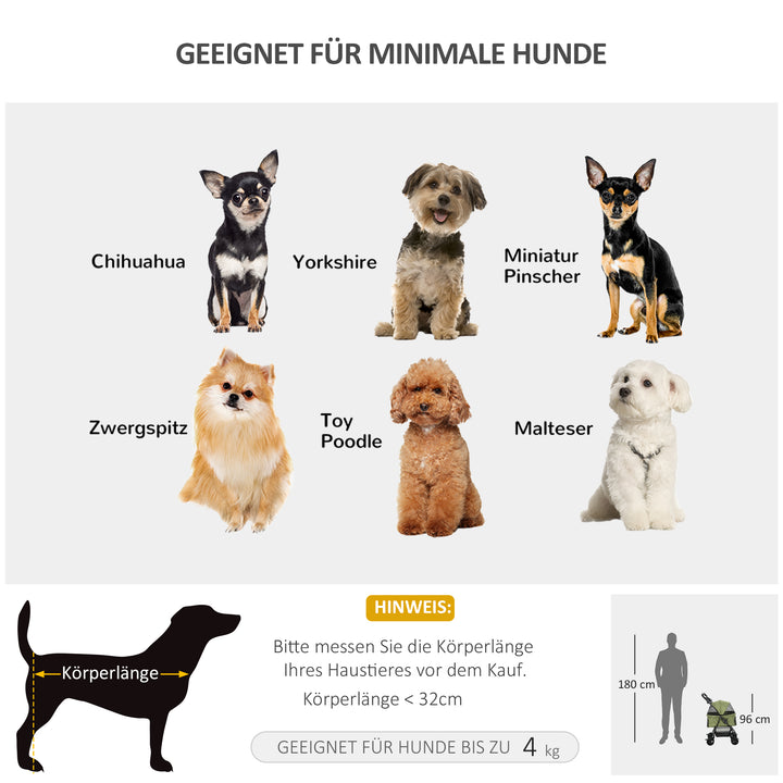 Hundeklapvogn/hundevogn, foldbar, med 2 sikkerhedssnore og 2 kopholdere, 67 x 45 x 96 cm, khaki
