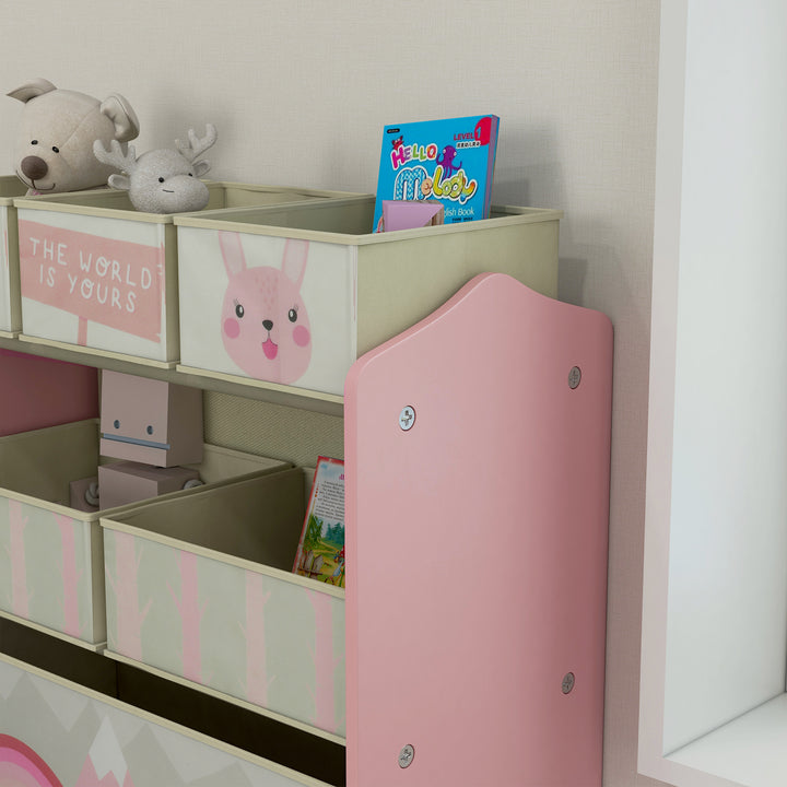 Børnegarderobe med 6 stofkasser, sødt design, 63x30x66 cm, lyserød