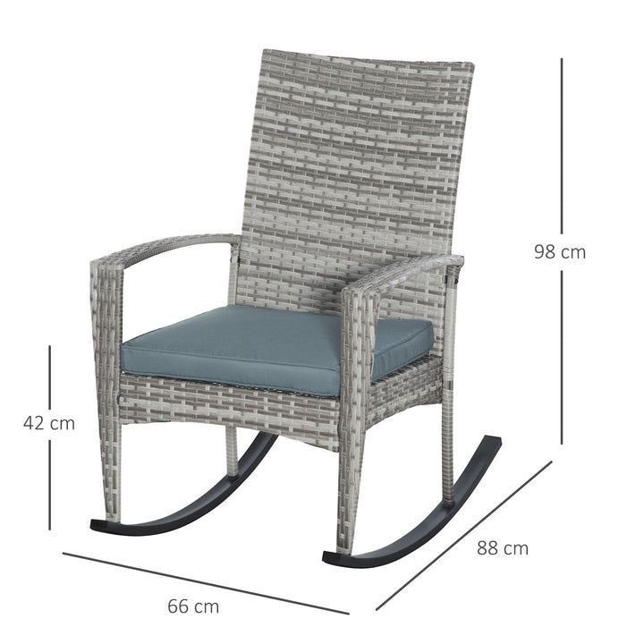 Gyngestol, havestol med hynde, polyrattan og metal, grå, 66 x 88 x 98 cm