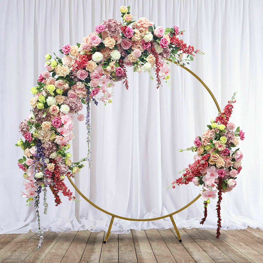 2m rund ballonbue med blomstermønster, guldfod, ramme, bryllup, ny