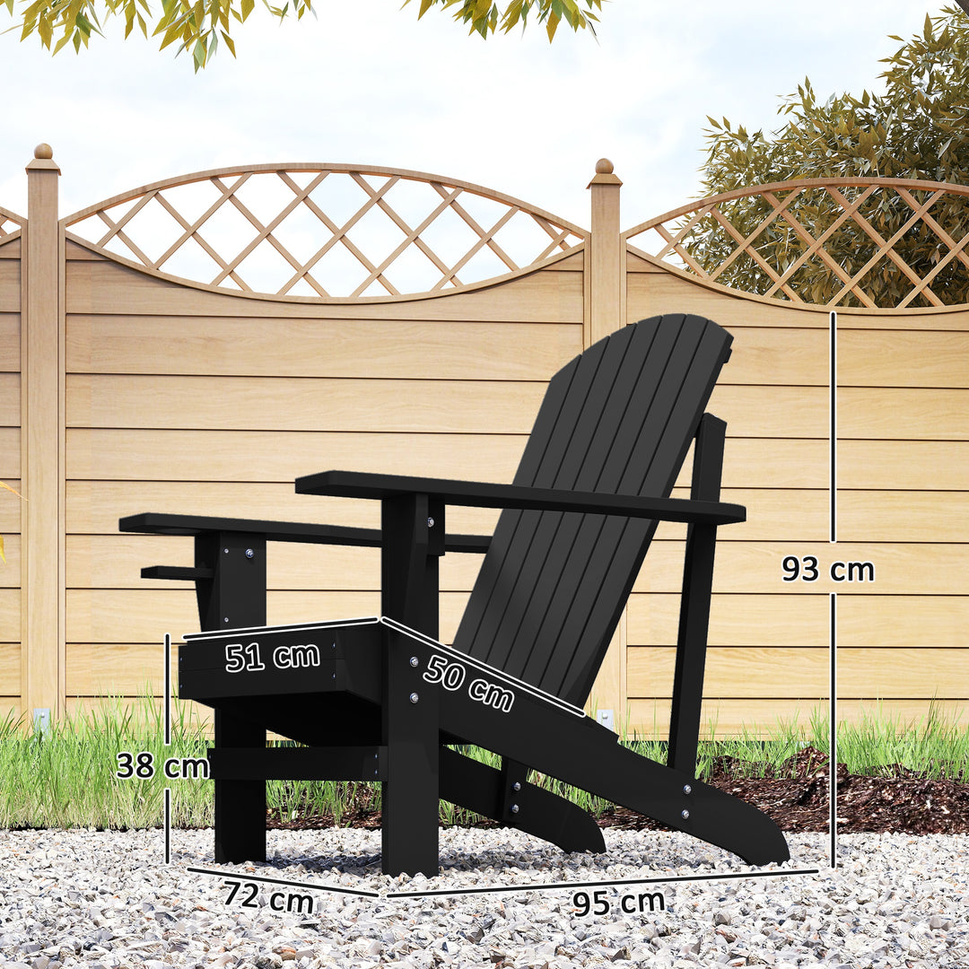 Adirondack havestol med kopholder, haveliggestol, balkonstol, massivt træ, sort, 72 x 95 x 93 cm