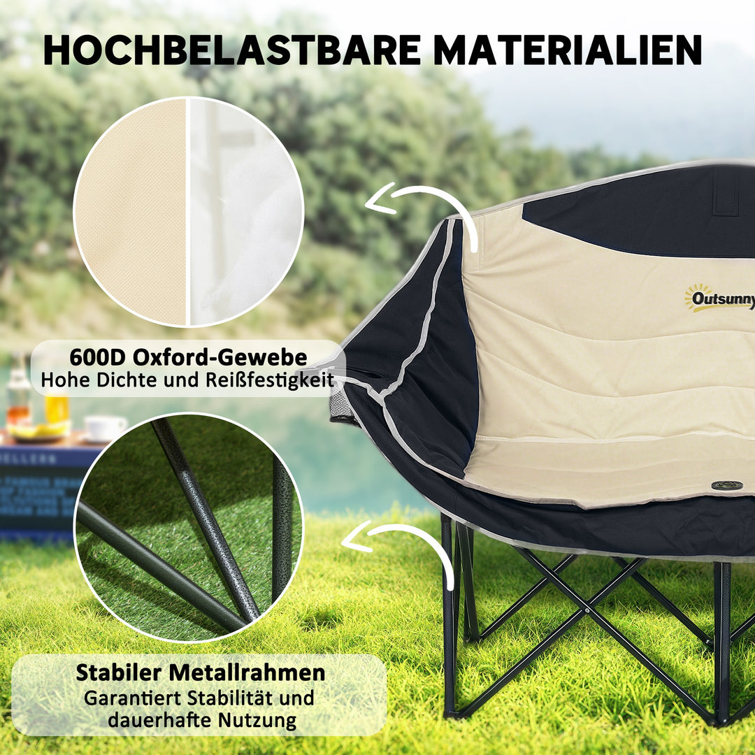 Sammenklappelig campingstol med 2 siddepladser, kopholder og bæretaske, bæreevne op til 250 kg, khaki