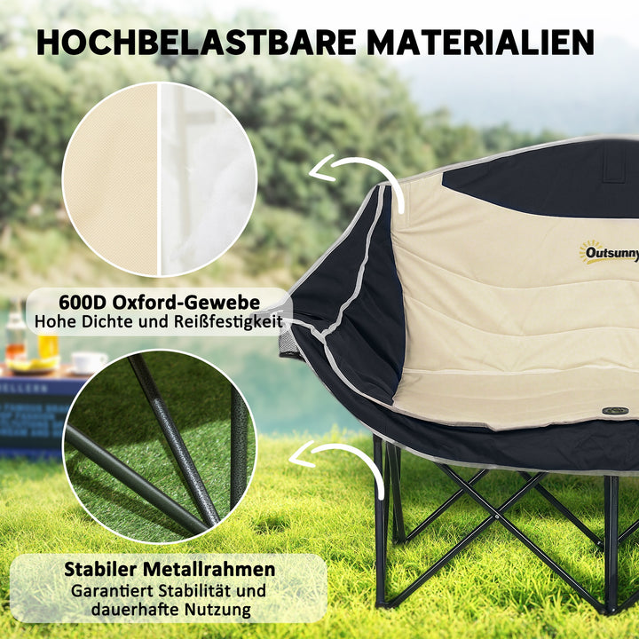 Sammenklappelig campingstol med 2 siddepladser, kopholder og bæretaske, bæreevne op til 250 kg, khaki