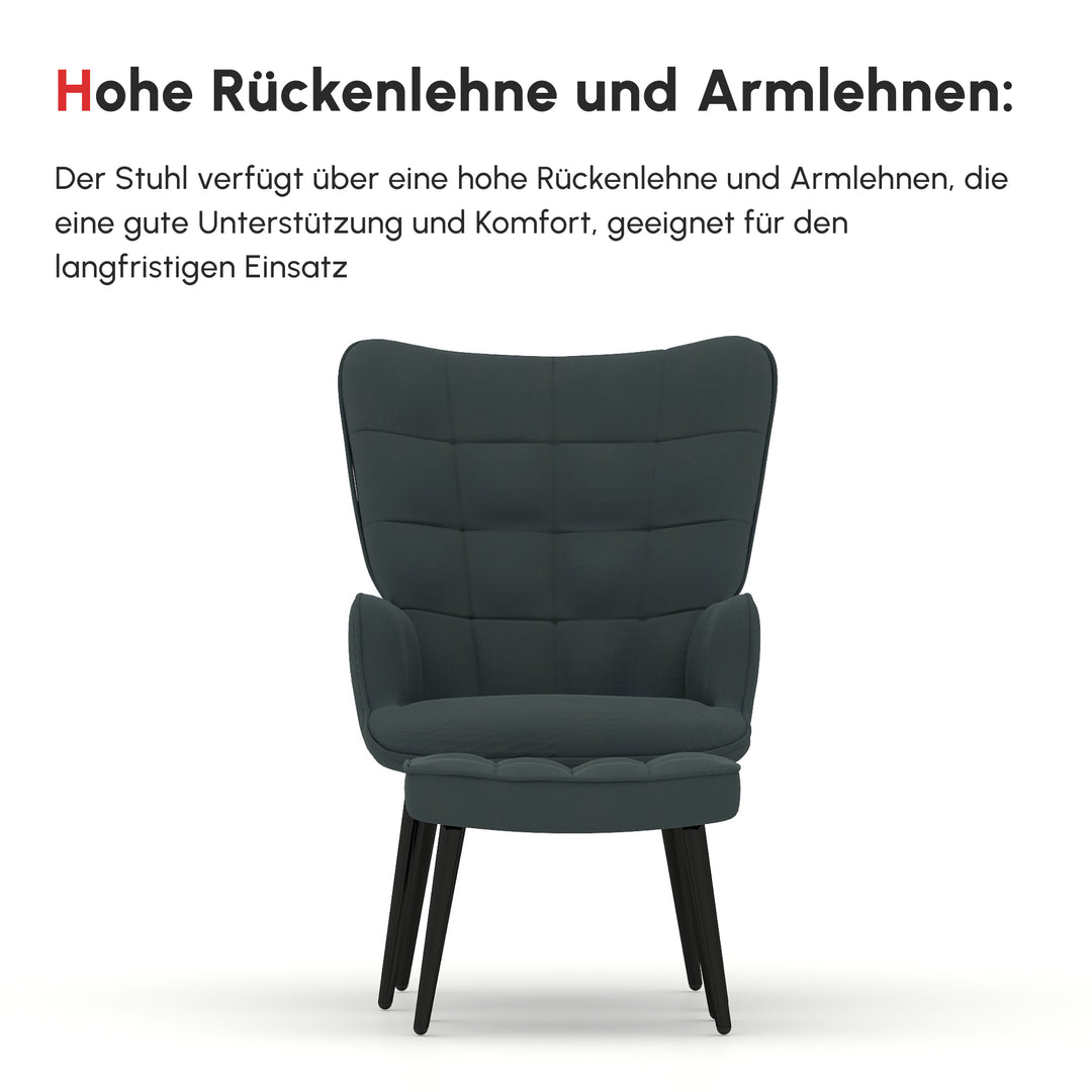 Lænestol med fodskammel og fodskammel, sæt med 2 dele, grå