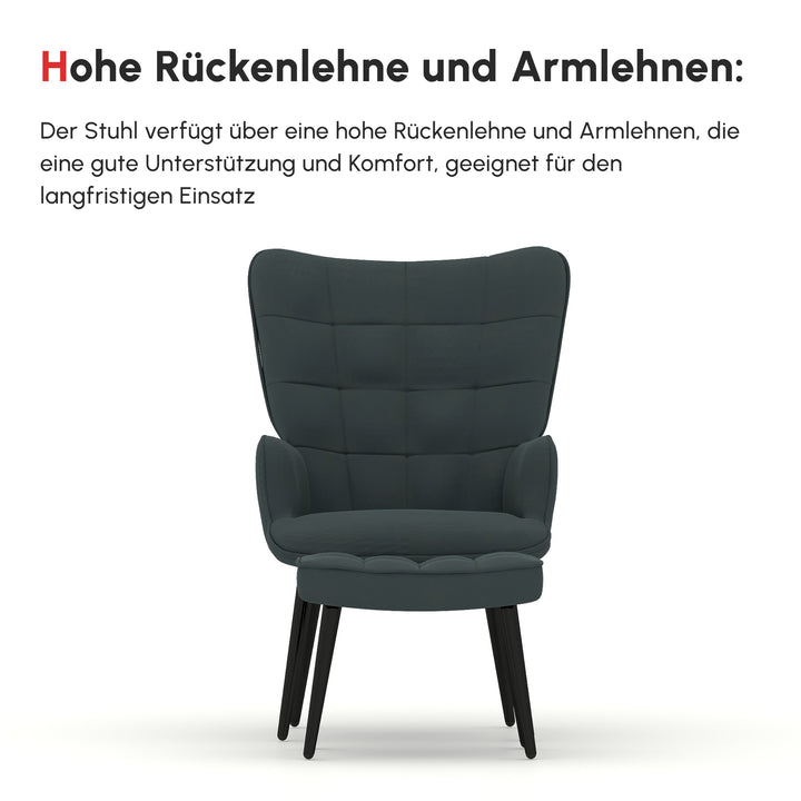 Lænestol med fodskammel og fodskammel, sæt med 2 dele, grå