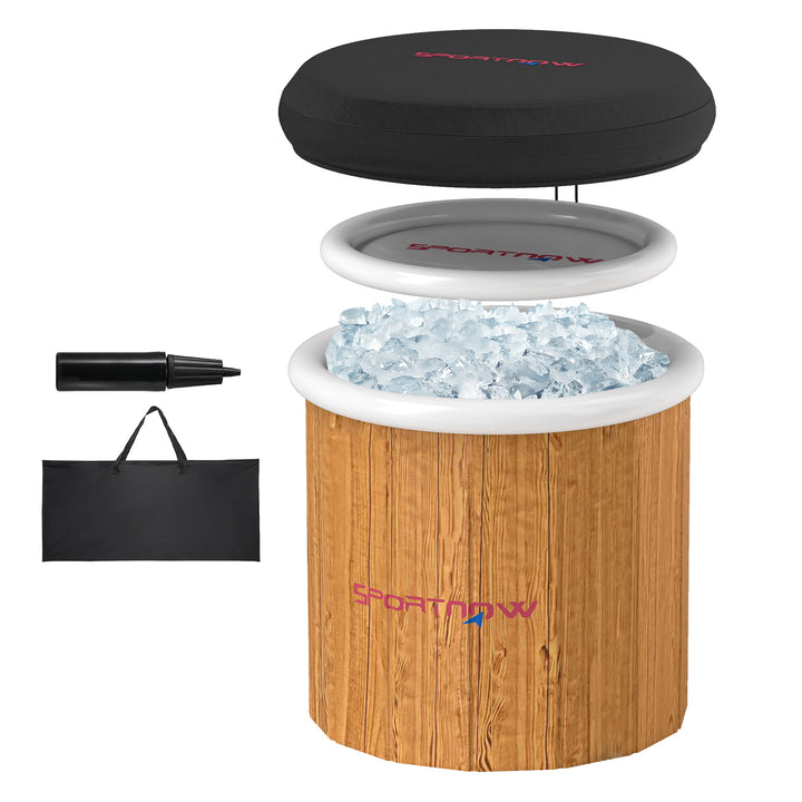 Isbad, 300 liters oppusteligt isbad til muskelafslapning med låg, bæretaske, luftpumpe, brun