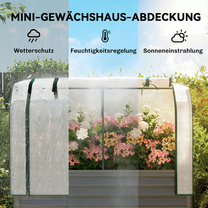 Højbed med metalramme, plantekasse med opbevaringsrum til drivhus, 120 x 55 x 140 cm