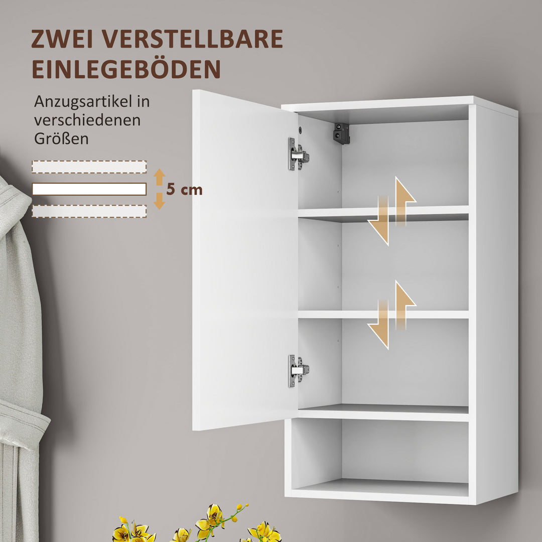 Vægmonteret badeværelsesskab, vægskab til badeværelse med justerbare hylder, åbent rum, træ, hvid
