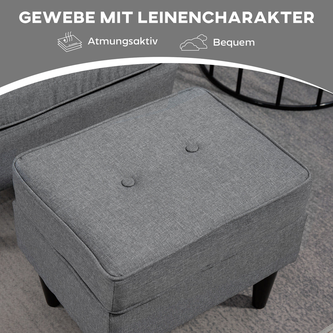 Wingback-stol med fodskammel, polstret stol med gummitræben, stofbetræk, grå