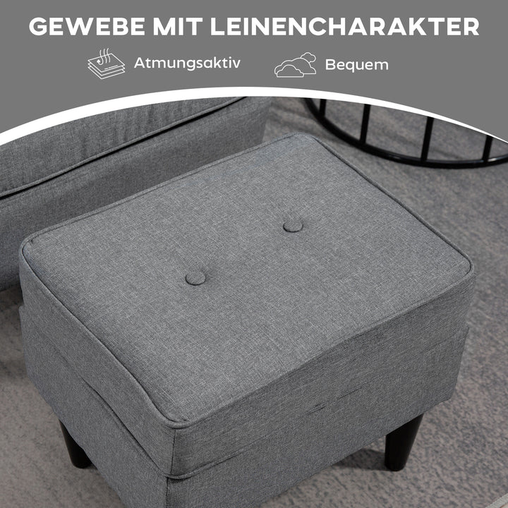 Wingback-stol med fodskammel, polstret stol med gummitræben, stofbetræk, grå