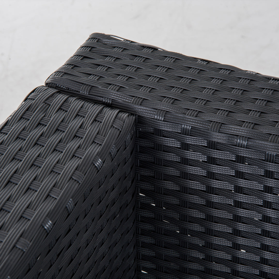 Havemøbelsæt i polyrattan til 4 personer, siddegruppe med hynder, siddegruppebord med opbevaringsplads, sort+creme