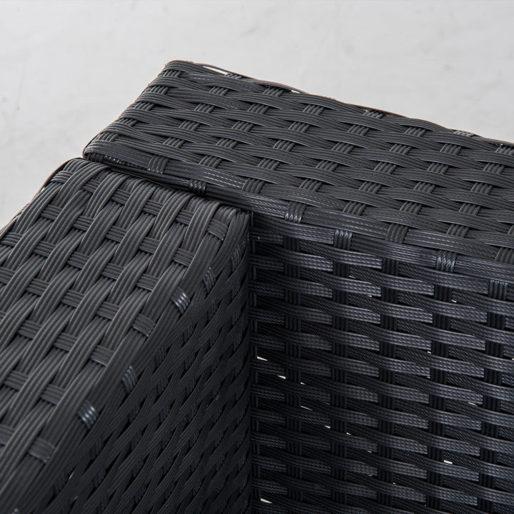 Havemøbelsæt i polyrattan til 4 personer, siddegruppe med hynder, siddegruppebord med opbevaringsplads, sort+creme