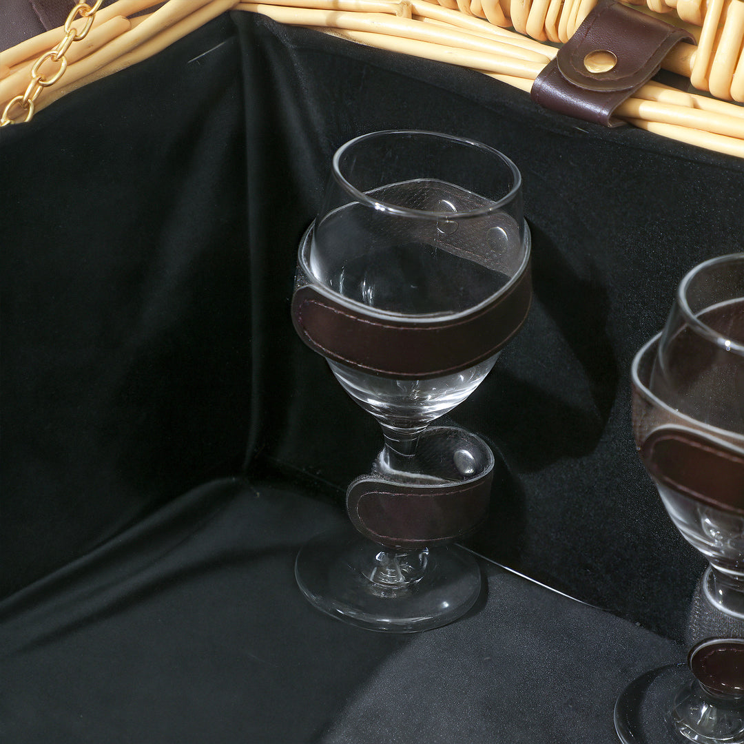 Picnickurv lavet af piletræ, til 4 personer med isoleret kølerum og bestiksæt