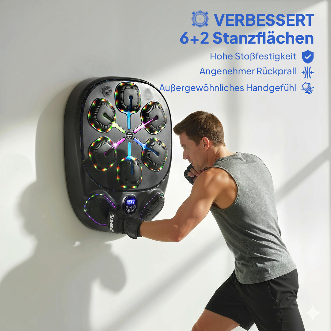 Musikboksemaskine, elektronisk LED-boksemaskine med dobbelte slagzoner, Bluetooth-handsker, 9 hastigheder