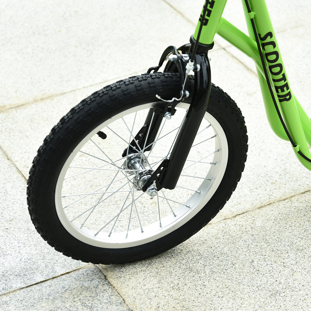 Børnescooter, sparkscooter, city scooter, sparkscooter, børnesparkbræt med luftgummidæk og håndbremse, scooter til børn fra 5 år, 16 tommer, grøn, 139 x 58 x 90-96 cm