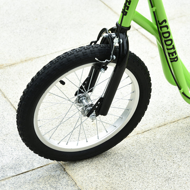 Børnescooter, sparkscooter, city scooter, sparkscooter, børnesparkbræt med luftgummidæk og håndbremse, scooter til børn fra 5 år, 16 tommer, grøn, 139 x 58 x 90-96 cm