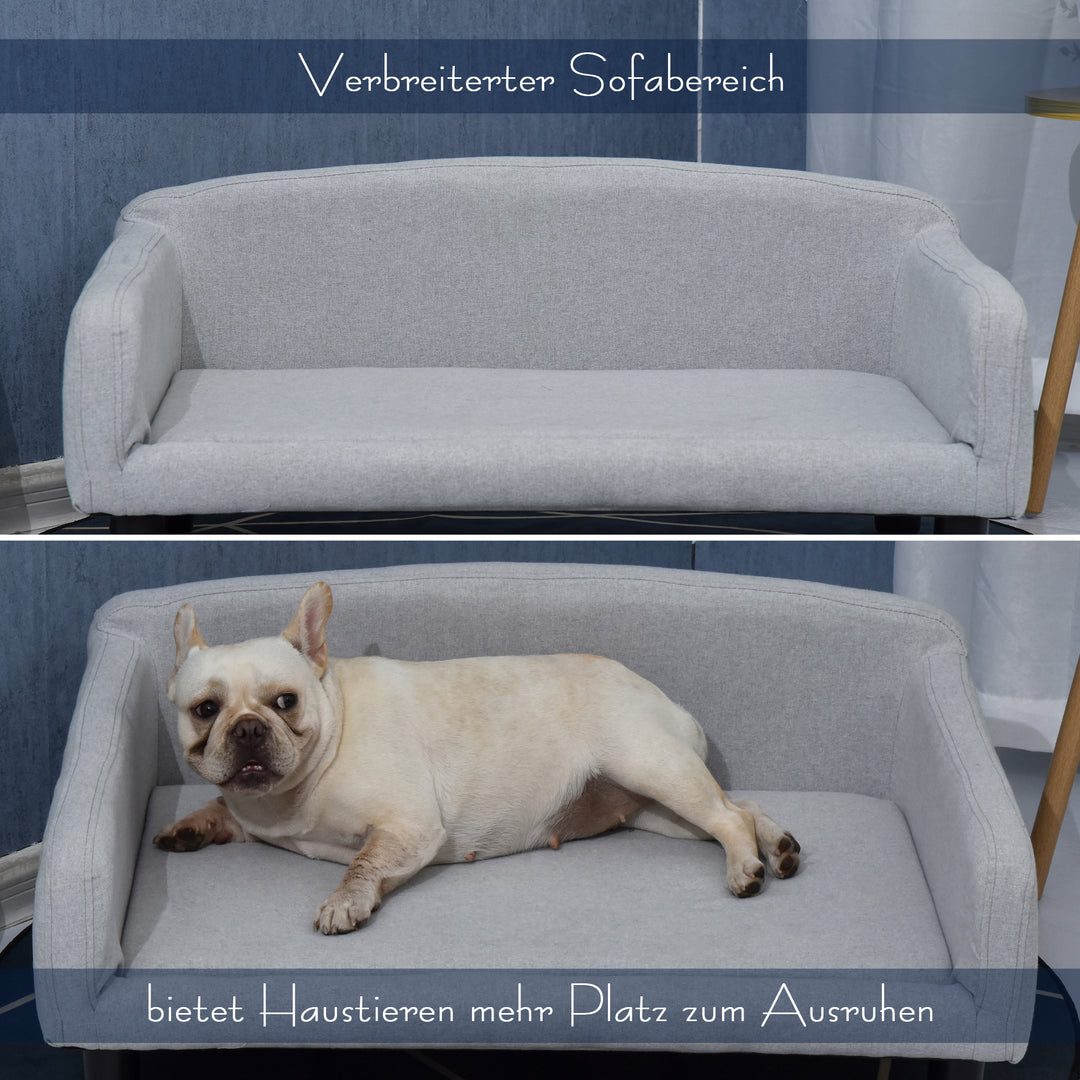 Hundesofa med blødt betræk kæledyrssofa med træben hundeseng 82 x 54 x 36 cm